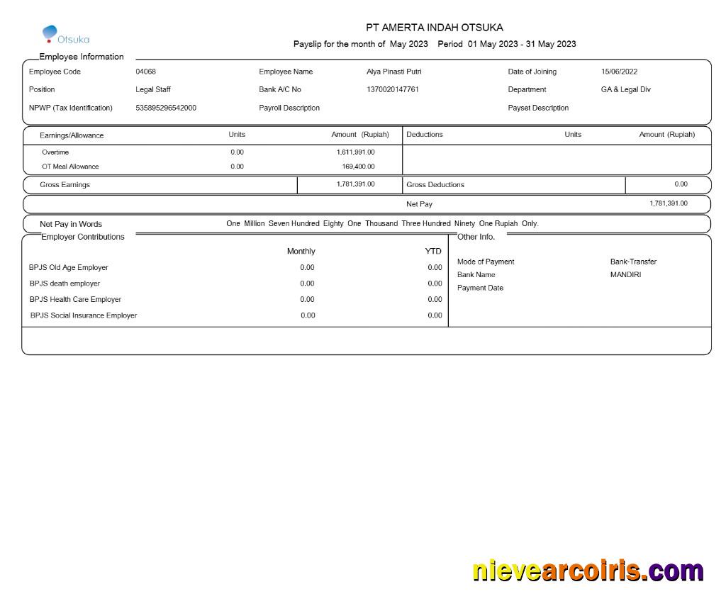PT. Amerta Indah Otsuka payslip